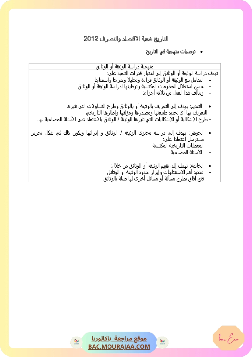 Corrigé controle hist-geo Bac 2012 – Section eco